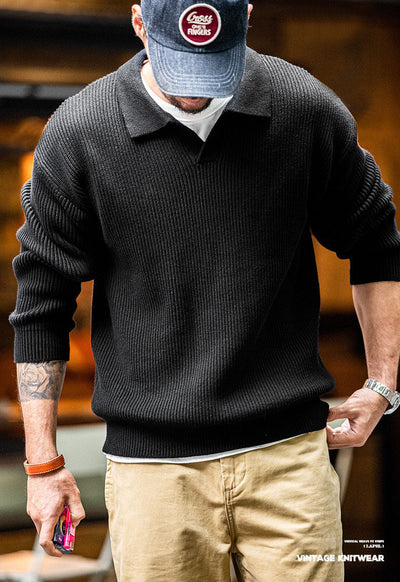 Pull en tricot à col polo pour homme