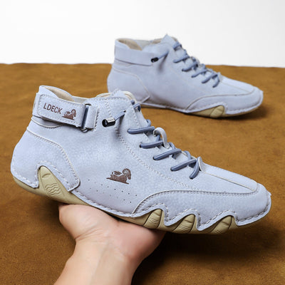 Unisex Leather Lace-Up Mid-Top Casual Sneakers