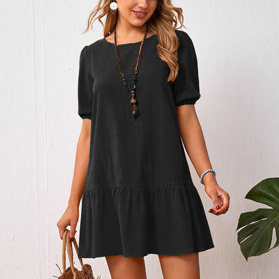 Solid Color Loose Round Neck Dress