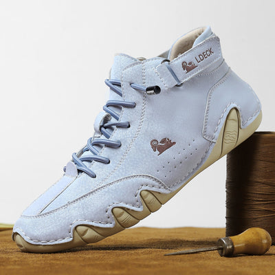 Unisex Leather Lace-Up Mid-Top Casual Sneakers
