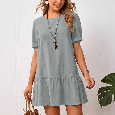 Solid Color Loose Round Neck Dress
