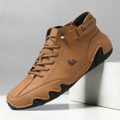 Unisex Leather Lace-Up Mid-Top Casual Sneakers