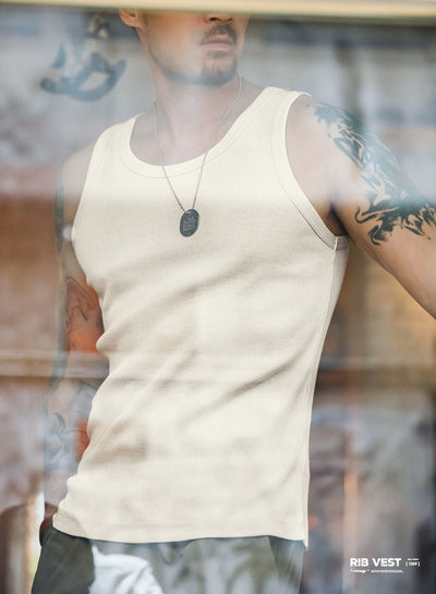 Camiseta sin mangas acanalada de corte entallado para hombre