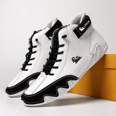 Unisex Leather Lace-Up Mid-Top Casual Sneakers