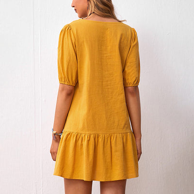 Solid Color Loose Round Neck Dress