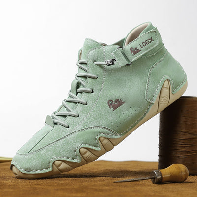 Unisex Leather Lace-Up Mid-Top Casual Sneakers