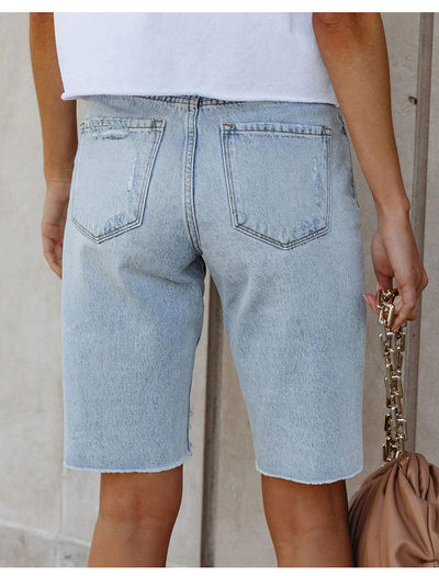 Mid-rise Ripped Denim Cropped Pants