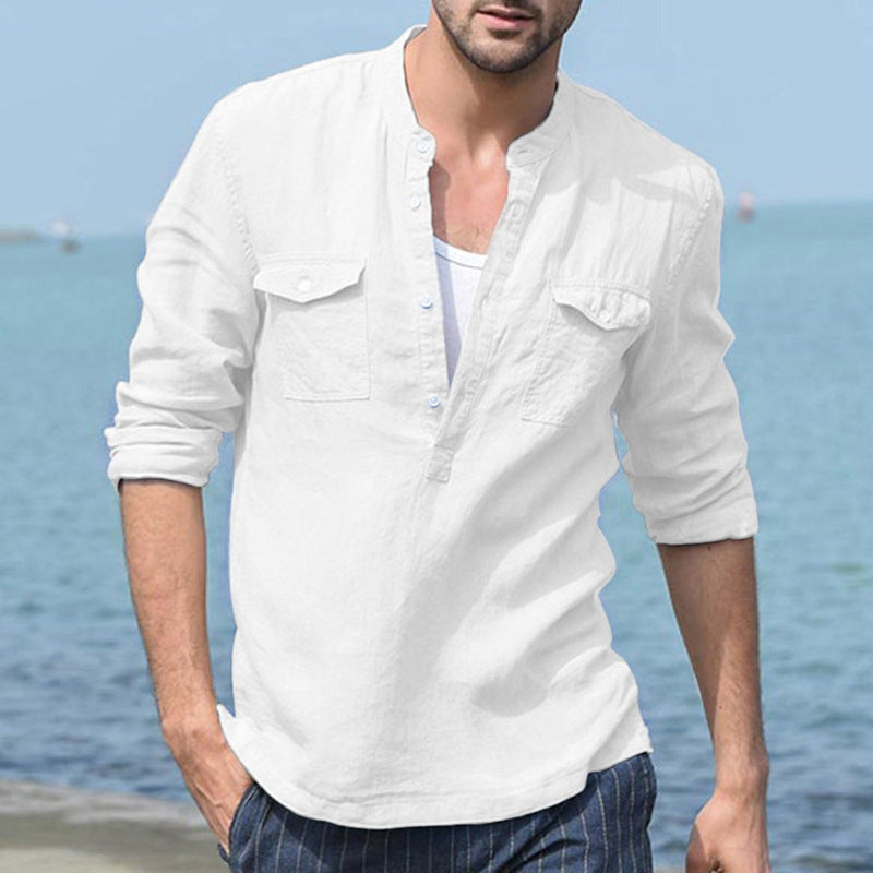 Chemise ample décontractée à manches longues et poches pour hommes