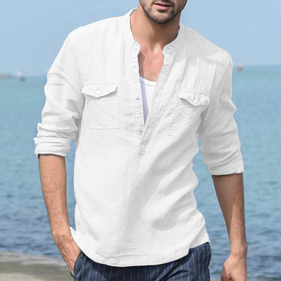 Chemise ample décontractée à manches longues et poches pour hommes