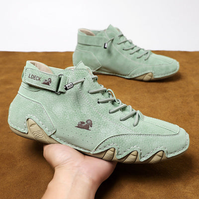 Unisex Leather Lace-Up Mid-Top Casual Sneakers