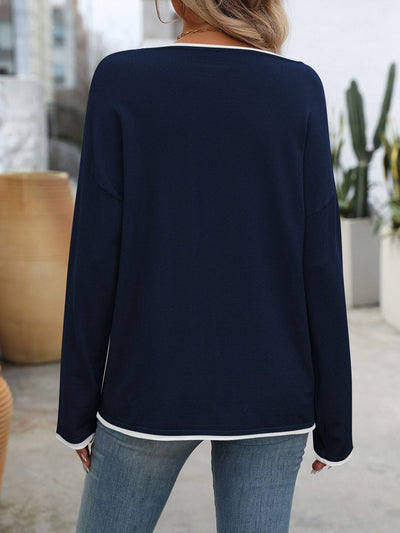 Contrast Trim Long Sleeve Top