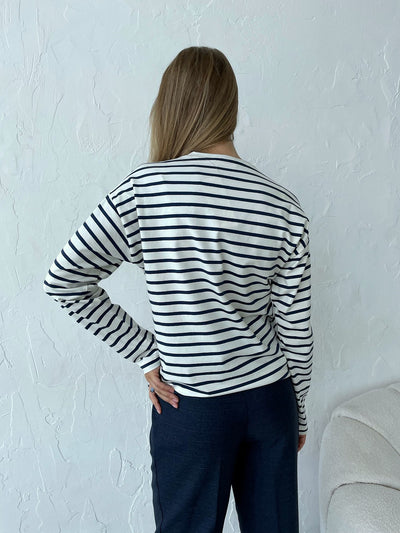 Casual Round Neck Cotton Striped T-shirt