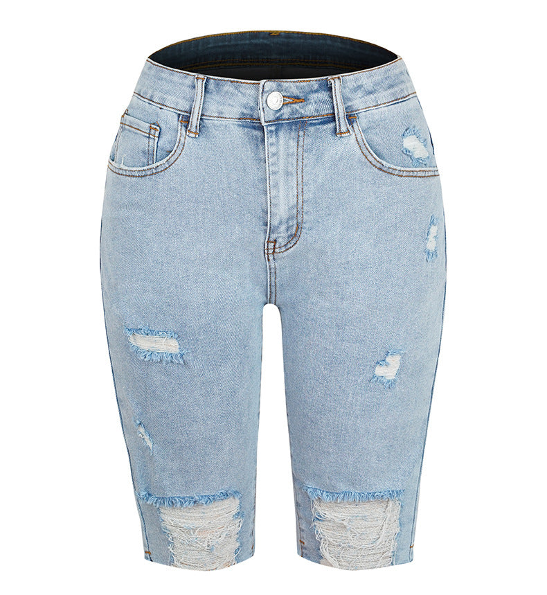 Mid-rise Ripped Denim Cropped Pants