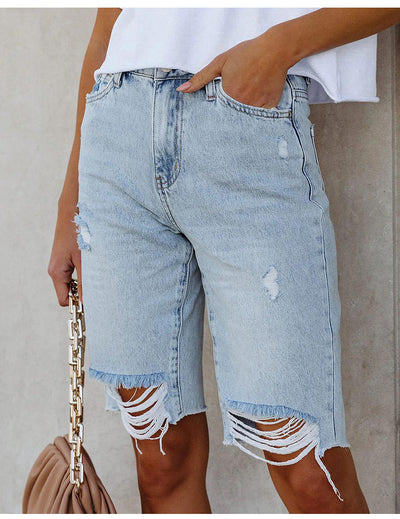 Mid-rise Ripped Denim Cropped Pants