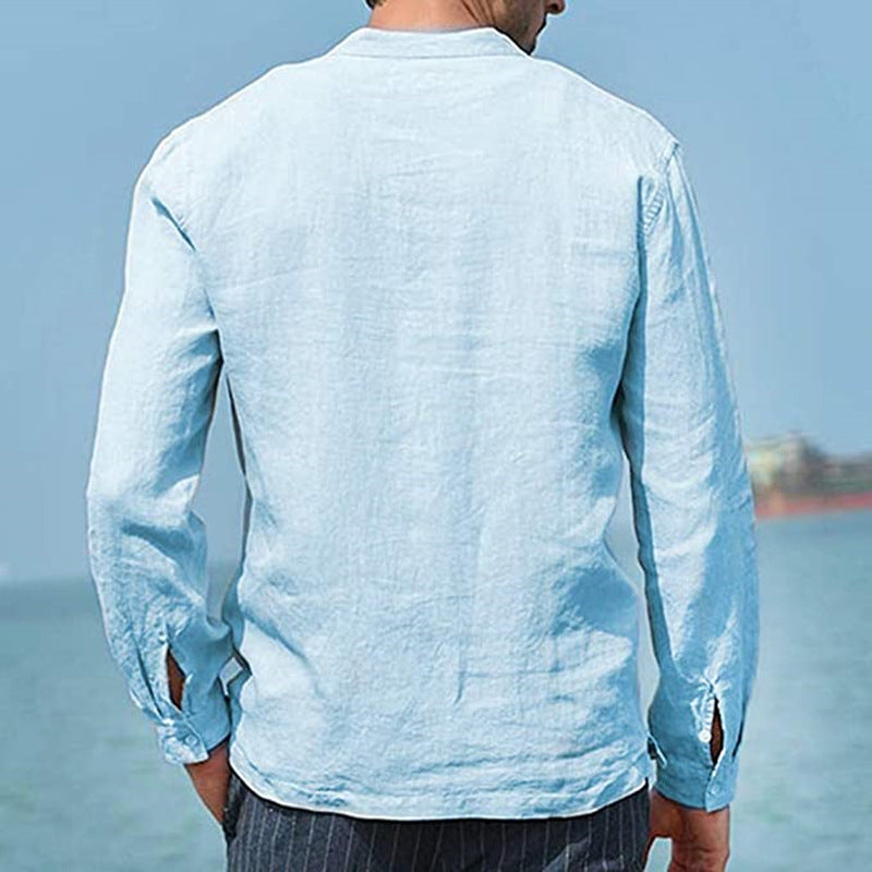 Chemise ample décontractée à manches longues et poches pour hommes