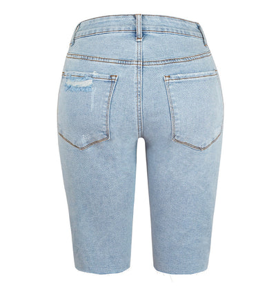 Mid-rise Ripped Denim Cropped Pants