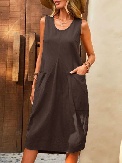 Robe sans manches à col en U et grandes poches