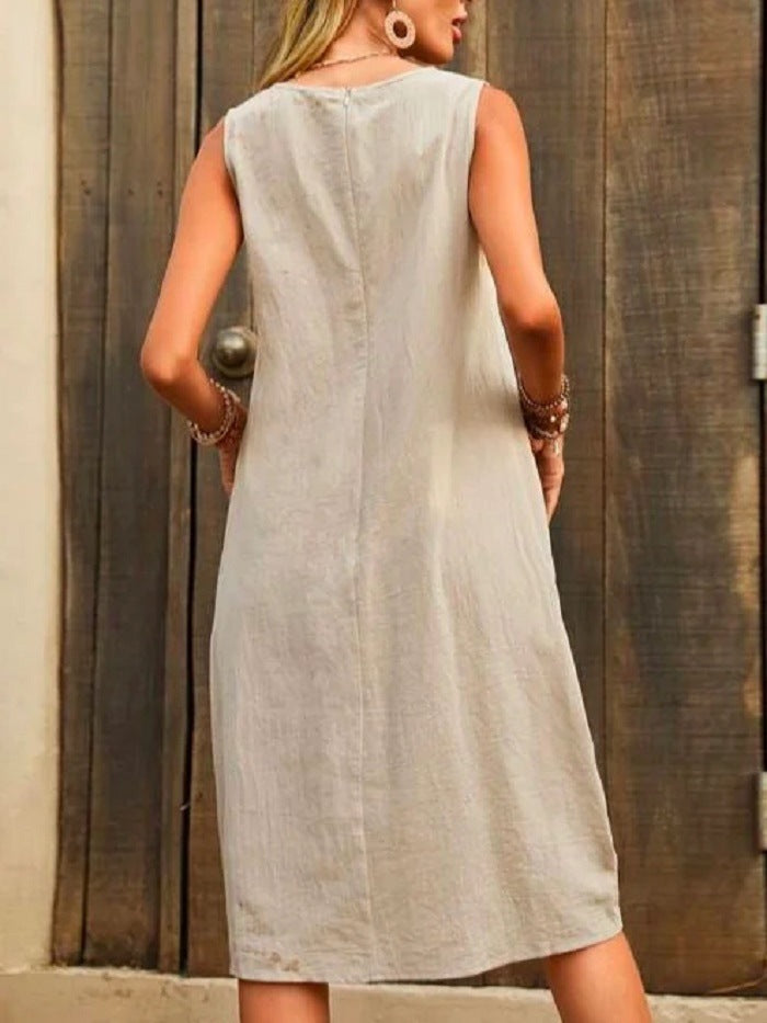 Robe sans manches à col en U et grandes poches