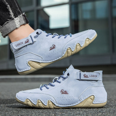 Unisex Leather Lace-Up Mid-Top Casual Sneakers