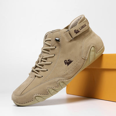 Unisex Leather Lace-Up Mid-Top Casual Sneakers