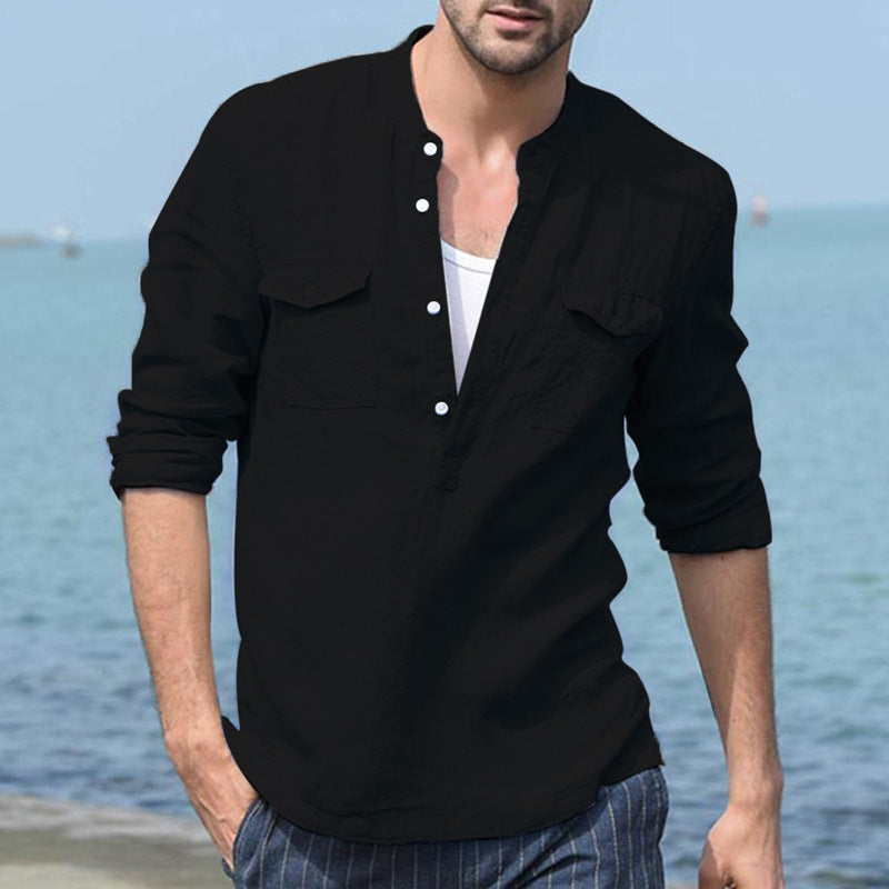 Chemise ample décontractée à manches longues et poches pour hommes