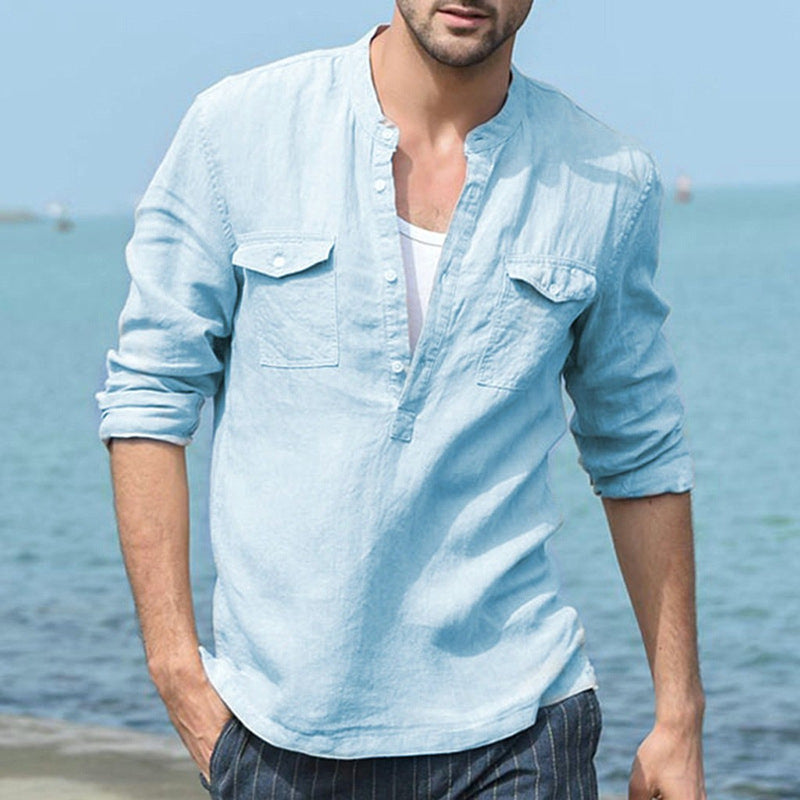 Chemise ample décontractée à manches longues et poches pour hommes
