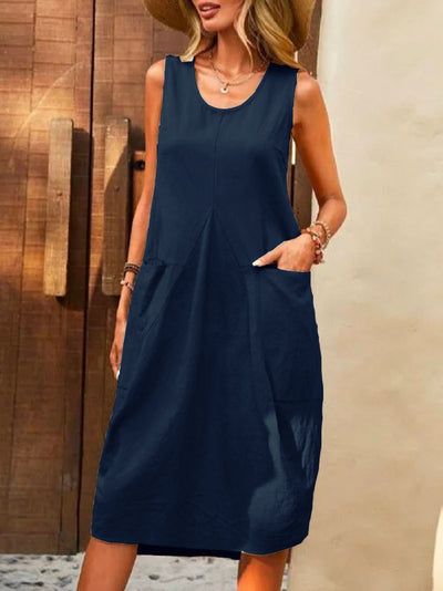 Robe sans manches à col en U et grandes poches