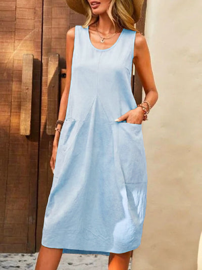 U-neck Sleeveless Dress with Large Pockets