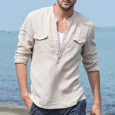 Chemise ample décontractée à manches longues et poches pour hommes
