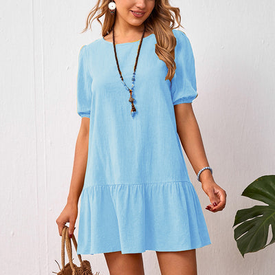 Solid Color Loose Round Neck Dress