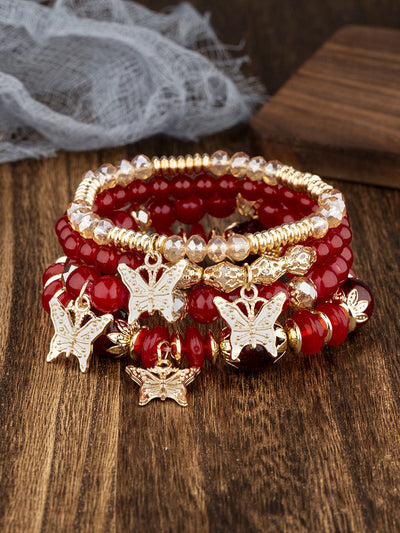 Pulsera Bohemia con Colgante de Mariposa de Cristal Multicapa
