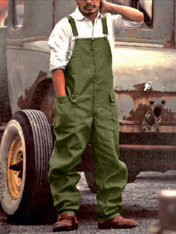 Men's Vintage-Inspired Work Overalls with Front Zipper