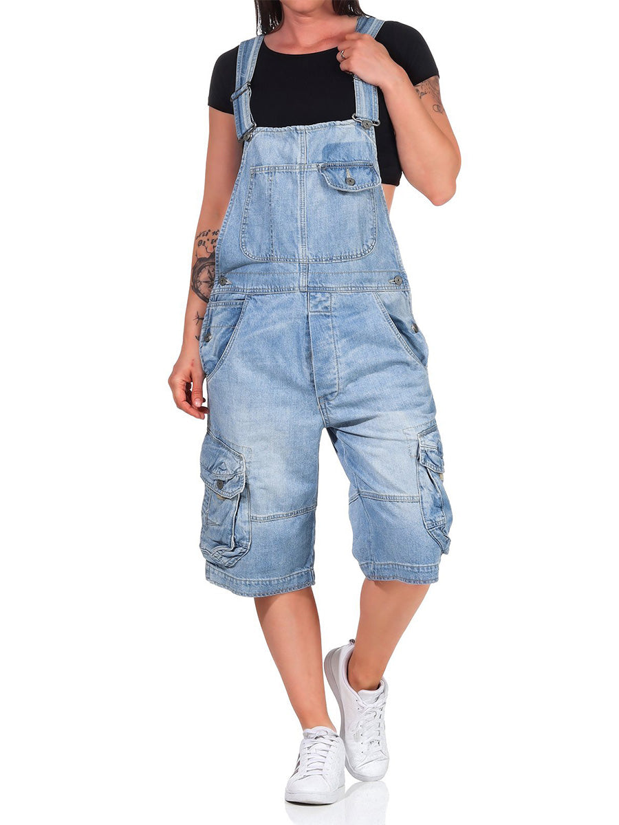 Salopette short cargo en denim pour femme