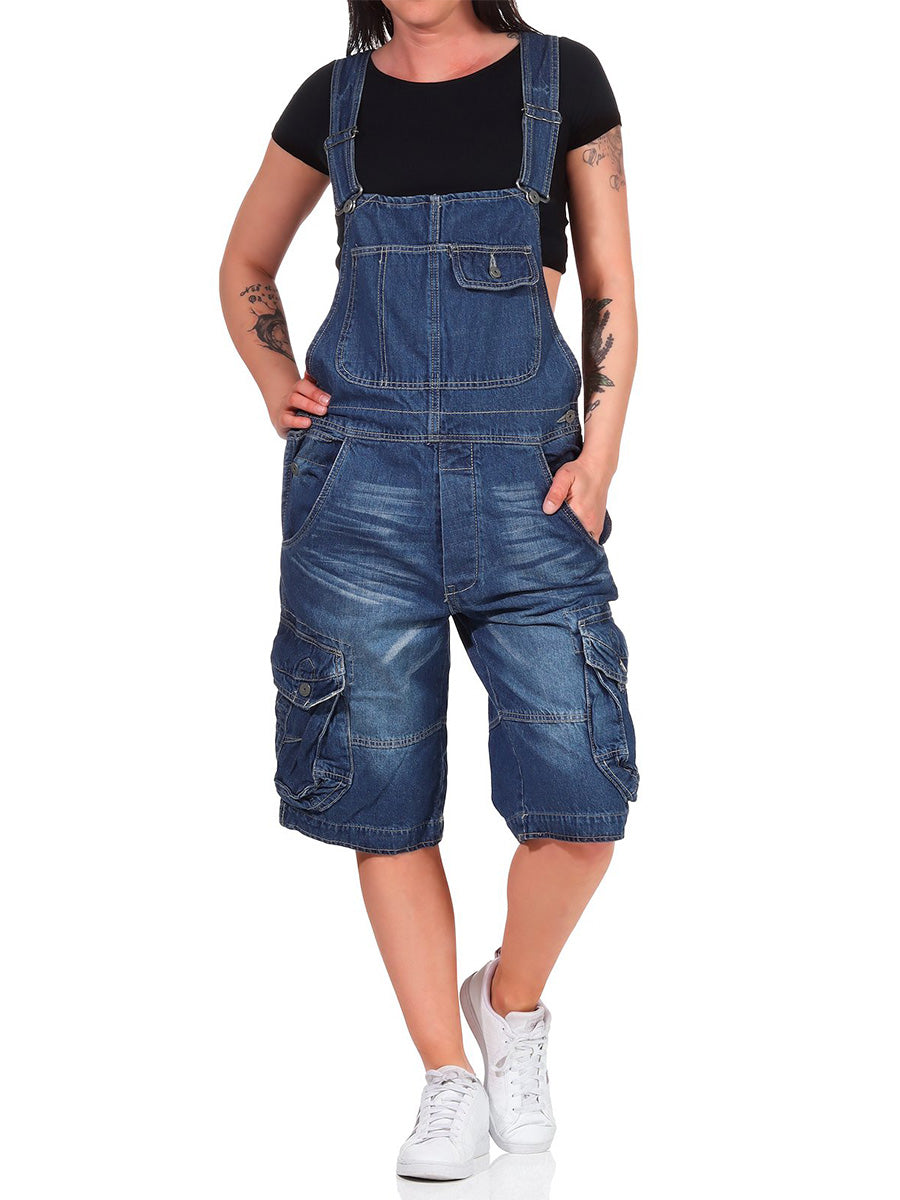 Salopette short cargo en denim pour femme