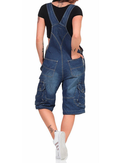Salopette short cargo en denim pour femme