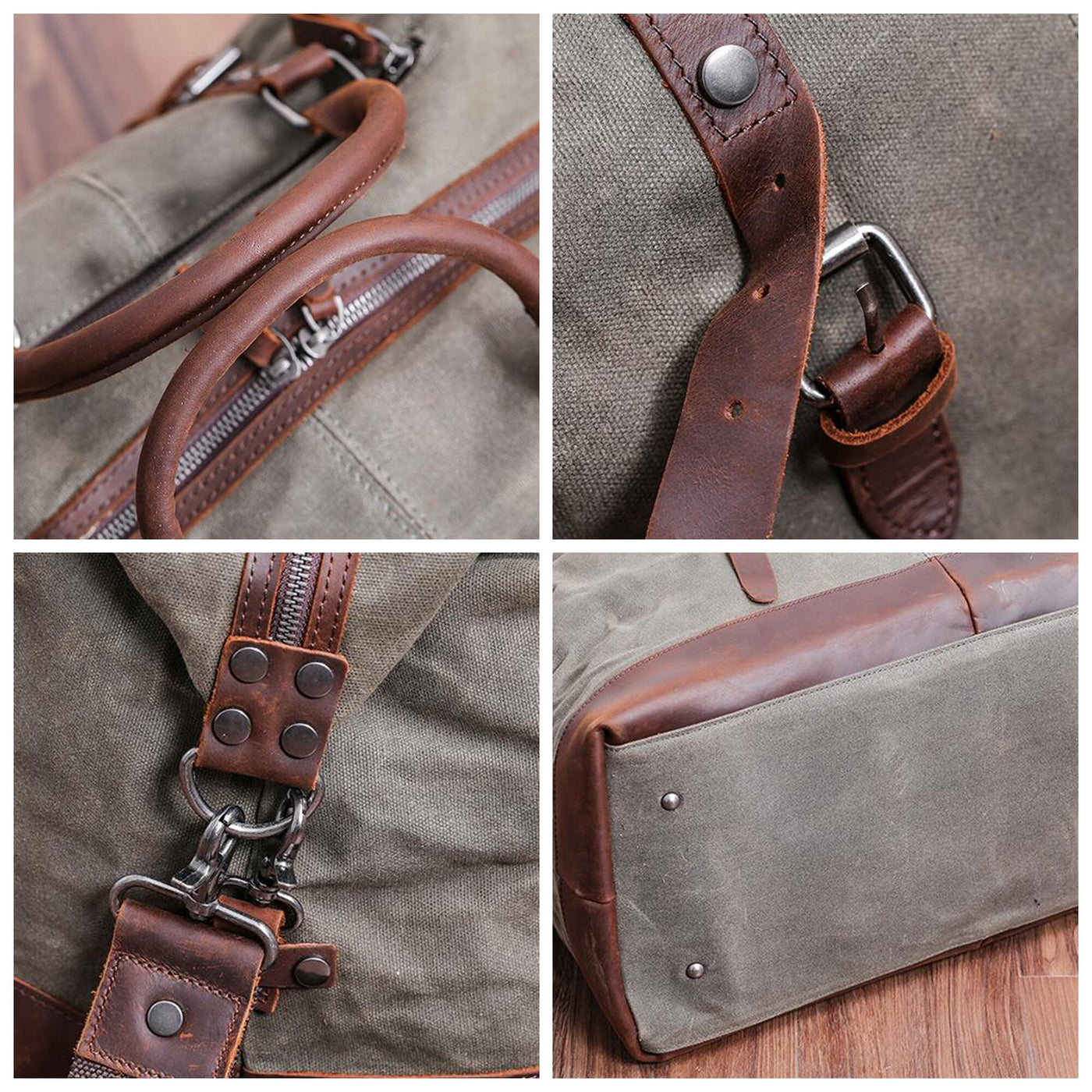 Classic Vintage Waxed Canvas Leather Holdall Bag