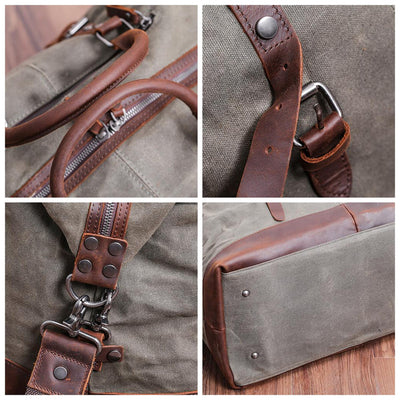 Classic Vintage Waxed Canvas Leather Holdall Bag