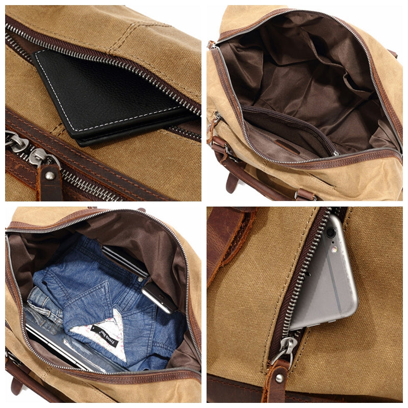 Classic Vintage Waxed Canvas Leather Holdall Bag