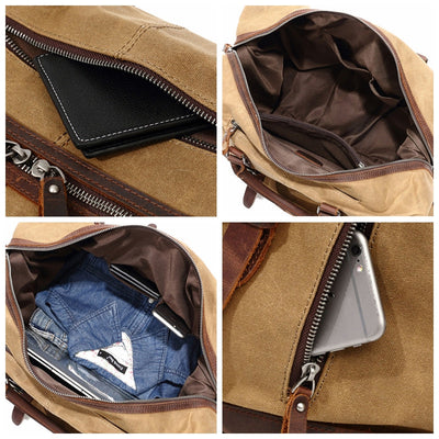 Classic Vintage Waxed Canvas Leather Holdall Bag