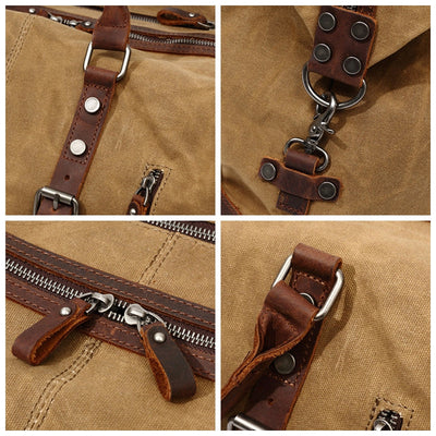 Classic Vintage Waxed Canvas Leather Holdall Bag