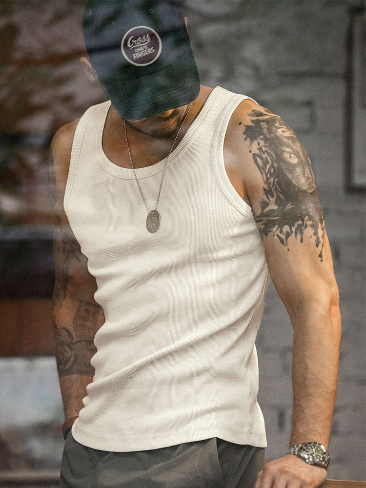 Camiseta sin mangas acanalada de corte entallado para hombre