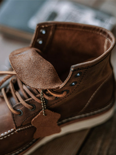 Vintage Full-Grain Leather Moc Toe Work Boots for Men