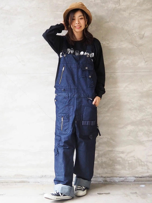 12-pocket Unisex Utility Overalls with Hip Zipper