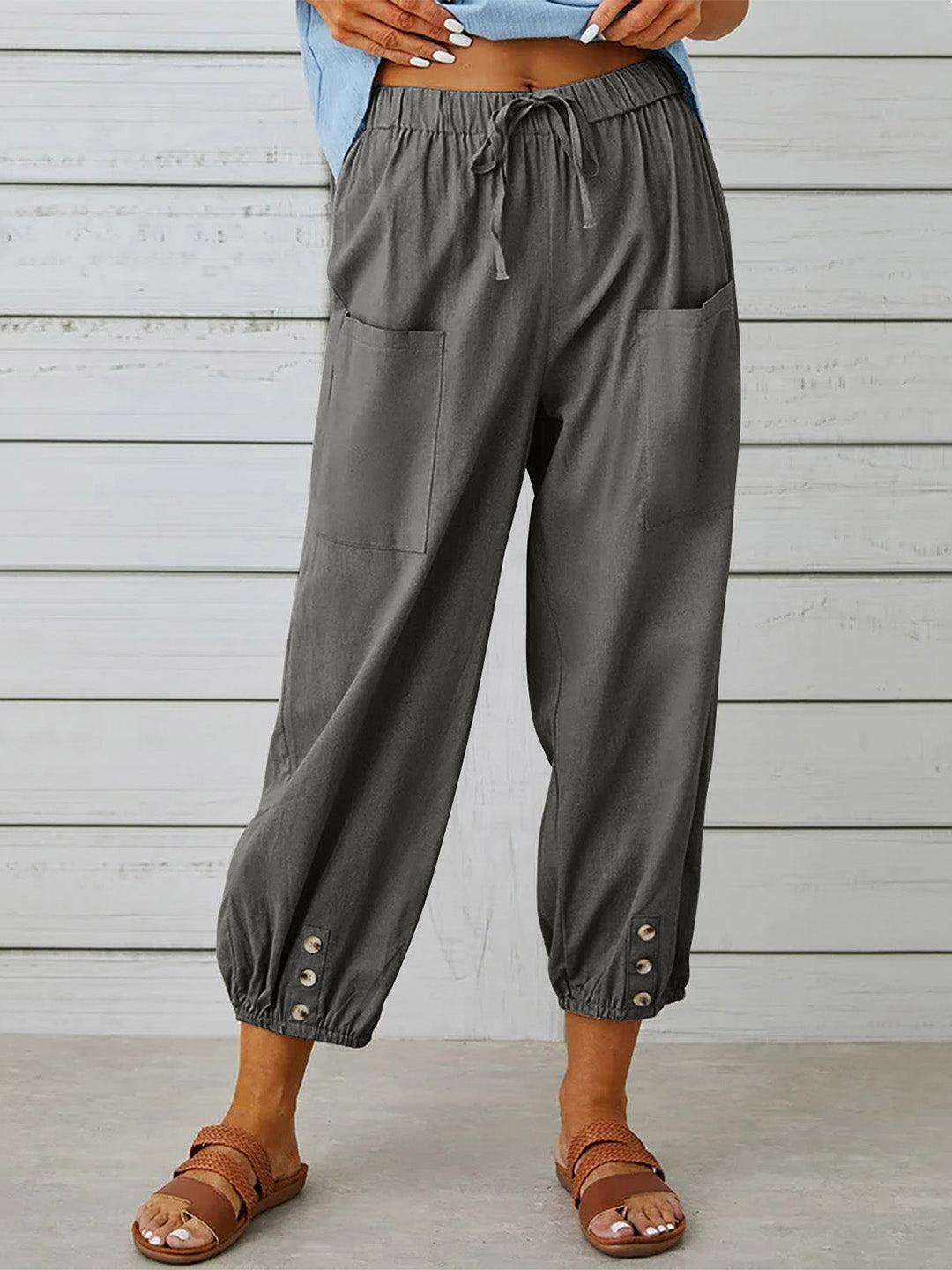 Button Casual Cropped Pants