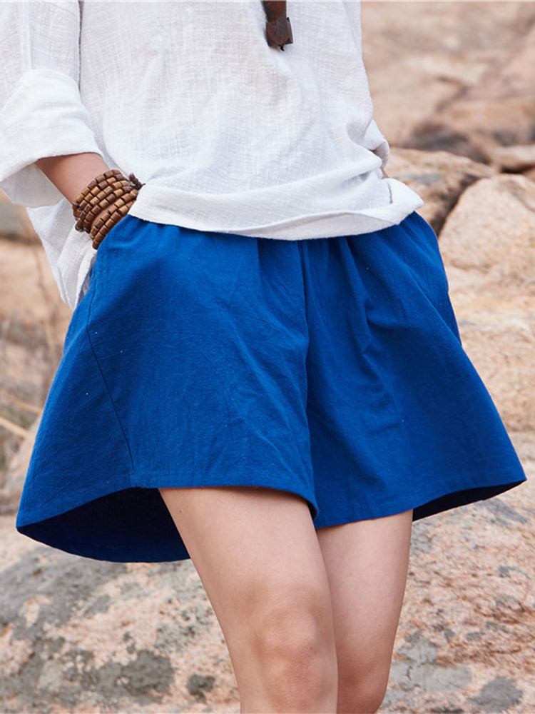 Short à jambe large en coton et lin