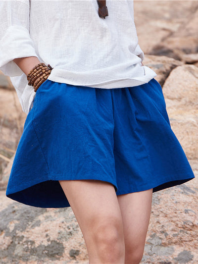 Short à jambe large en coton et lin