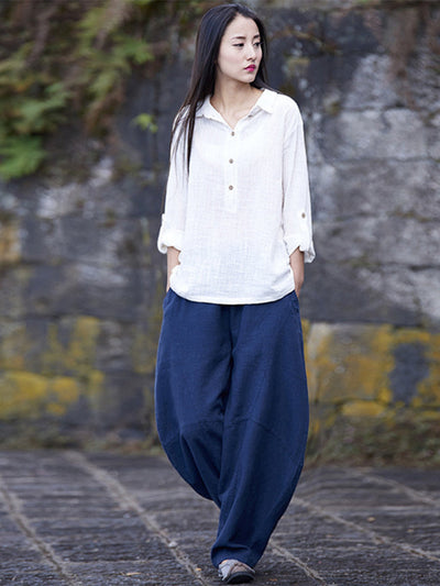 Cotton Linen Casual Long Bloomers