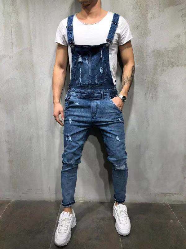 Mono de mezclilla elástico de corte ceñido para hombre