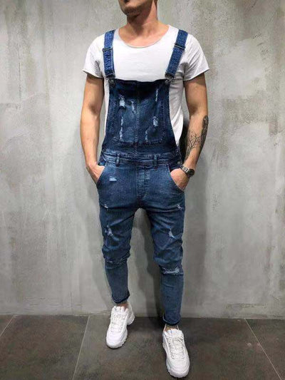 Men's Casual Strap Button Washed Overalls