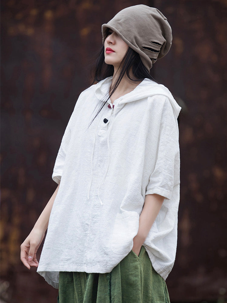 Sudadera con capucha extragrande de algodón y lino